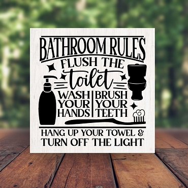 Bathroom Rules Sign - Flush, Wash, Brush, Hang Towel, Turn Off Light Kids Bath